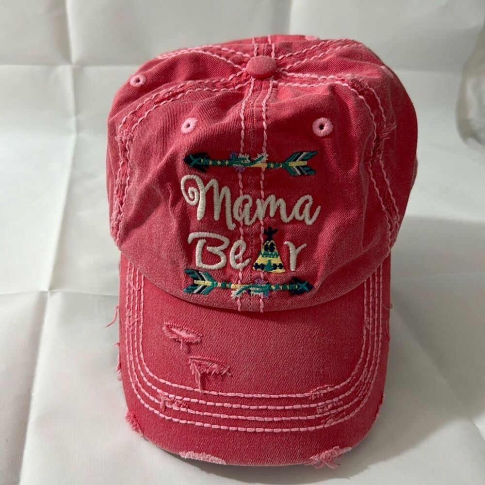 KBETHOS-Vintage Style Pink Distressed Adjustable Baseball Cap Hat Mama Bear